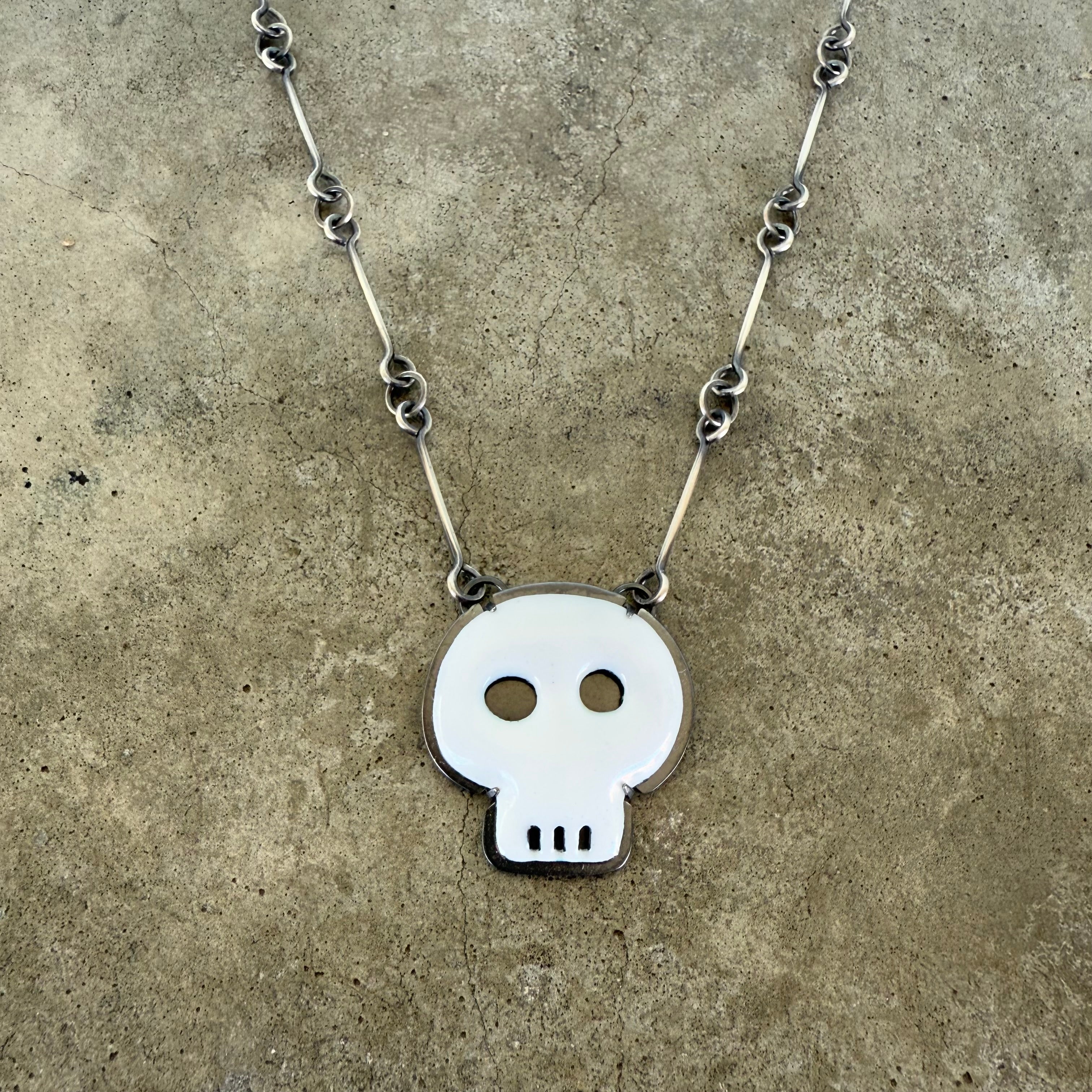 White Enamel Skull Necklace – Lisa Crowder Studio