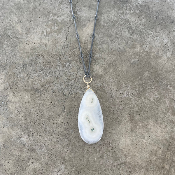 large faceted solar quartz teardrop necklace