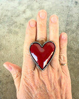 large red enamel heart ring