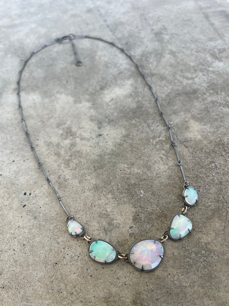2 tone welo opal 5 stone necklace