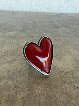 large red enamel heart ring