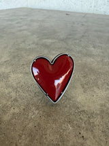 large red enamel heart ring