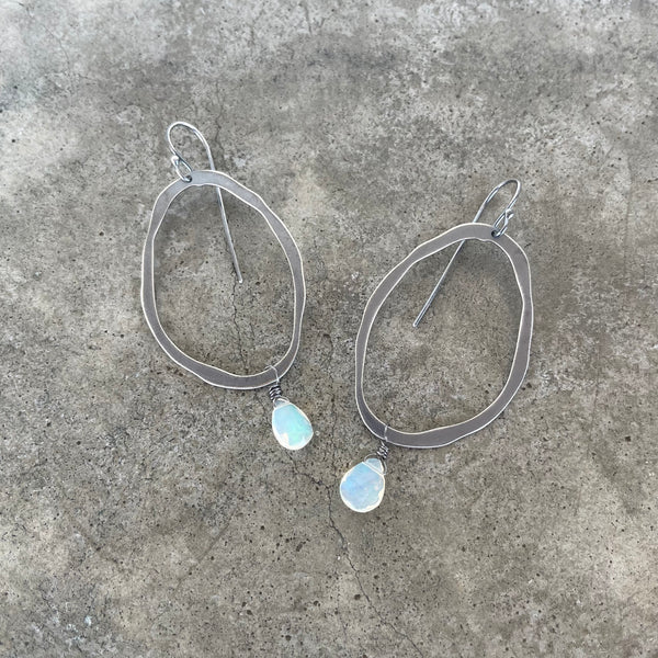 extra thin rough cut earring with opal-oxidized