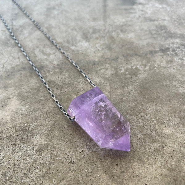 large amethyst point necklace