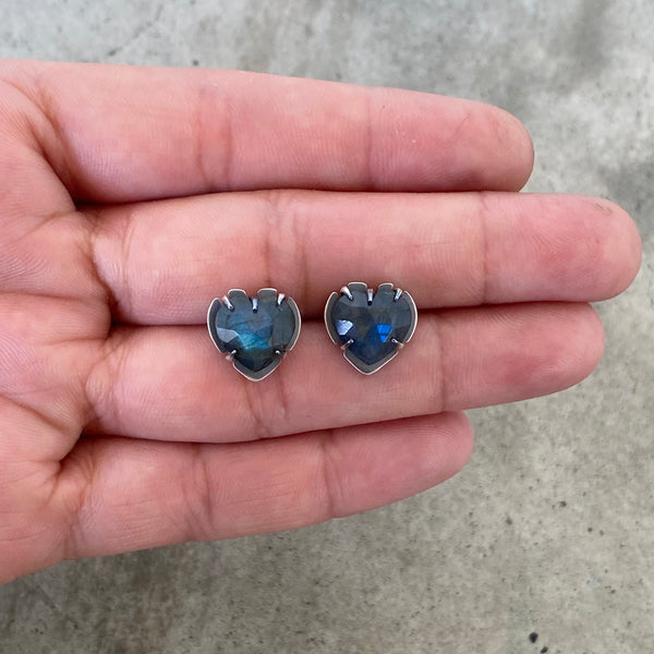 labradorite heart post earrings