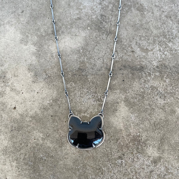enamel black cat necklace