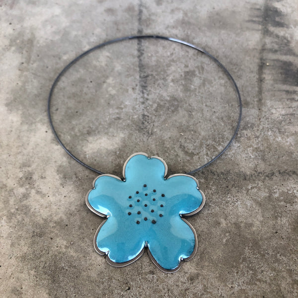 enamel flower pendant-turquoise - Lisa Crowder Jewelry