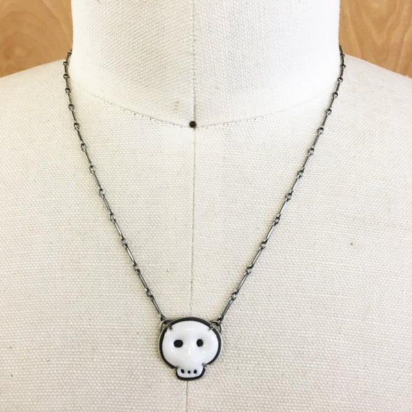 tiny white skull necklace - Lisa Crowder Studio