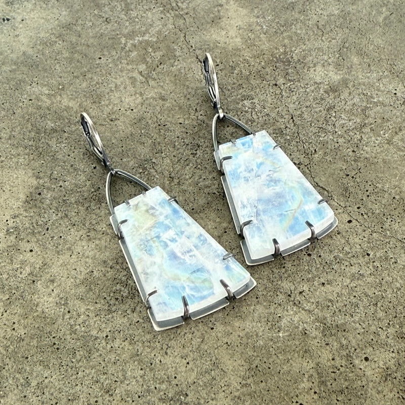 rainbow moonstone geometric earrings
