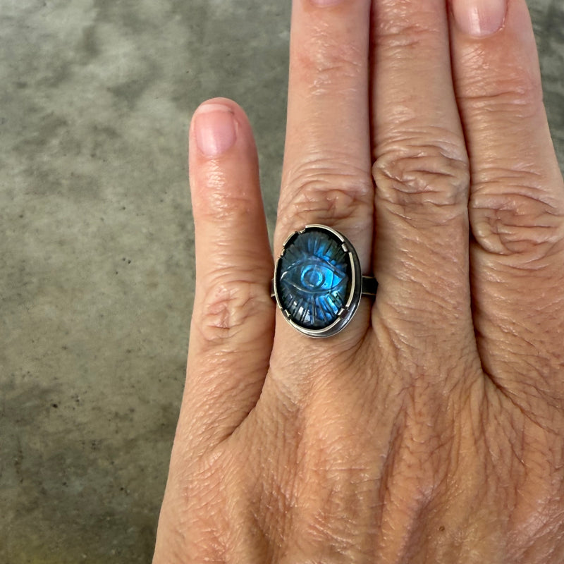 small labradorite evil eye ring
