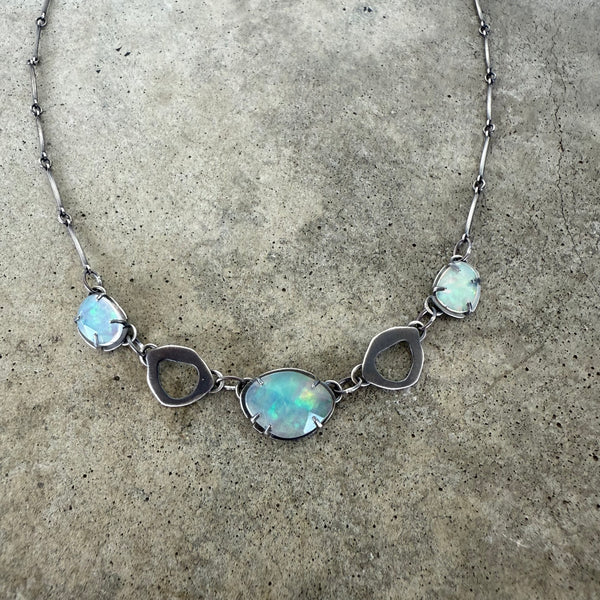 tiny rough cut and welo opal necklace