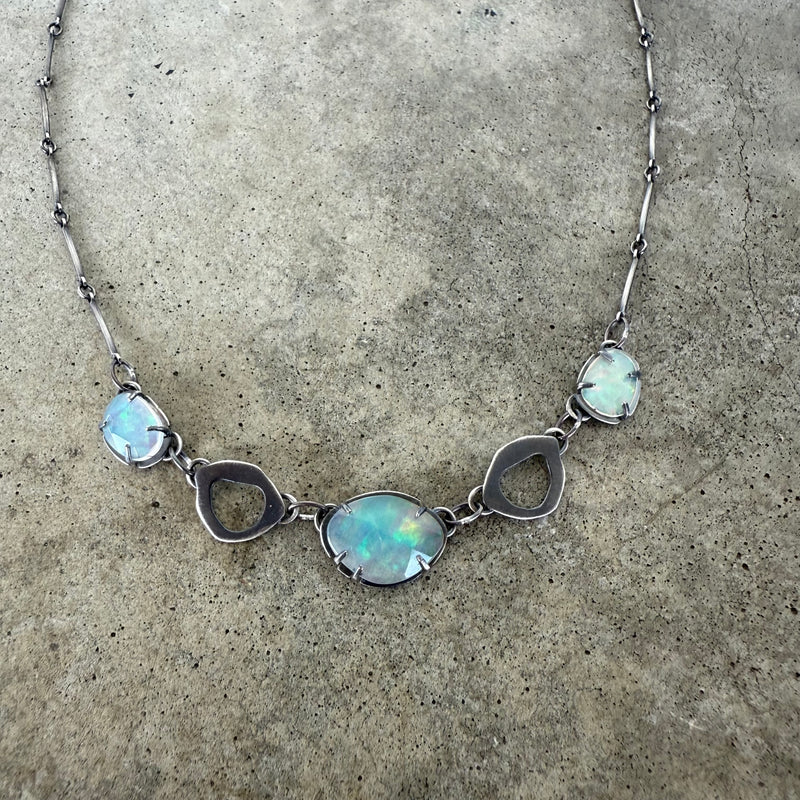 tiny rough cut and welo opal necklace