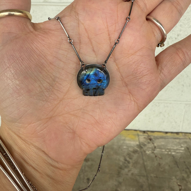 labradorite skull necklace