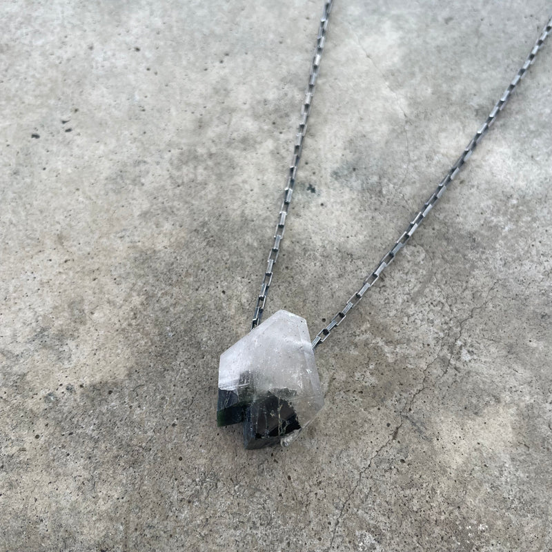 double point tourmaline in quartz geometric pendant