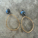 labradorite two tone hatch hoop earrings