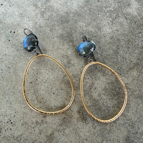 labradorite two tone hatch hoop earrings