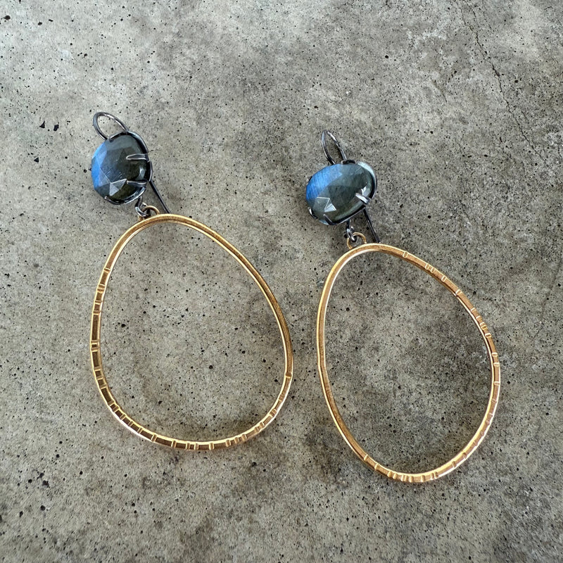 labradorite two tone hatch hoop earrings