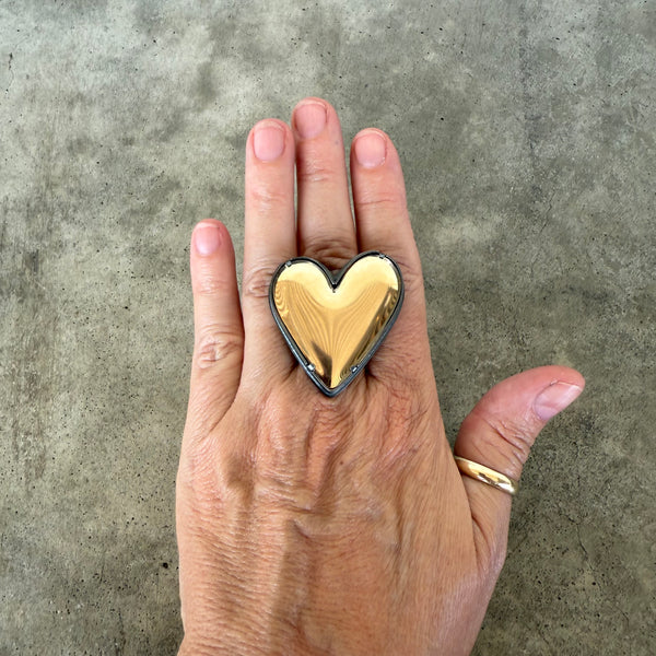large gold enamel heart ring