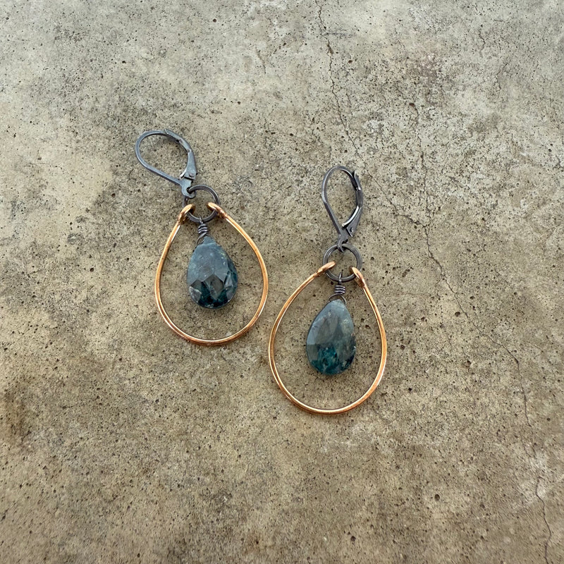 kyanite stirrup earrings-2 tone