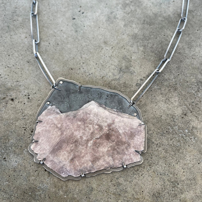 lepidolite and enamel pendant