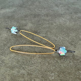 opal two tone long oval earrings
