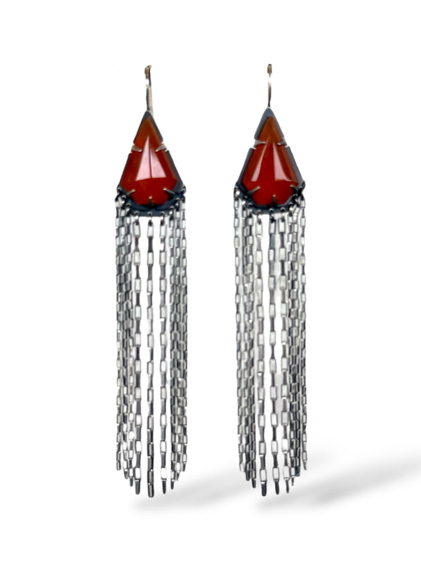 geometric carnelian fringe earrings