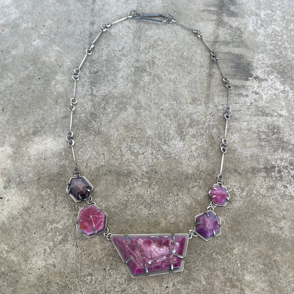 5 piece ruby sapphire geometric necklace