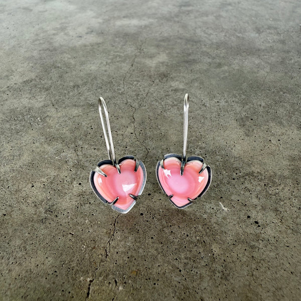 small pink conch heart drop earrings