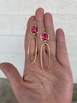 pink sapphire hexagon long oval earrings