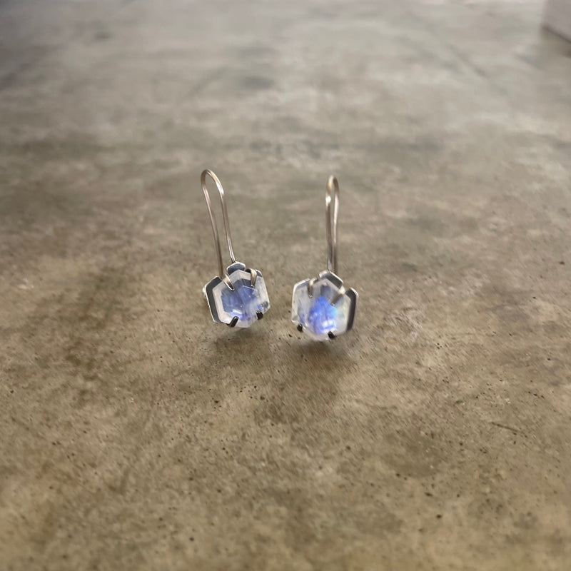 rainbow moonstone hexagon earrings