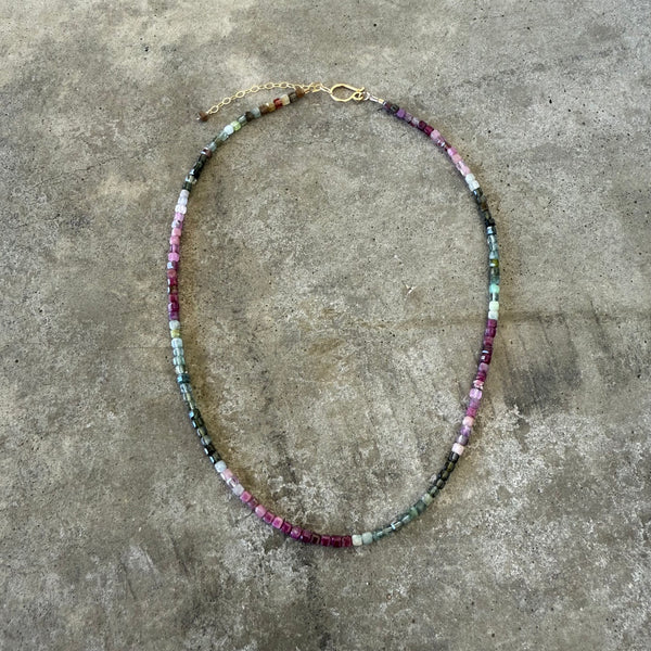 faceted watermelon tourmaline cube necklace