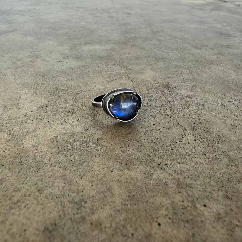 small labradorite rutilated quartz doublet ring