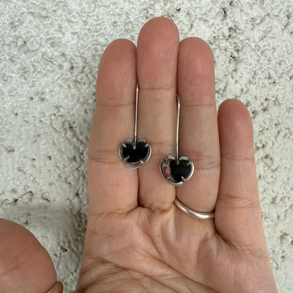 watermelon tourmaline tiny heart earrings