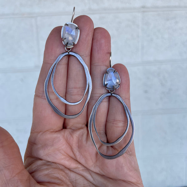 rainbow moonstone double rough cut earrings