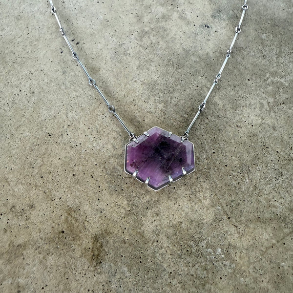 silky sapphire geometric necklace