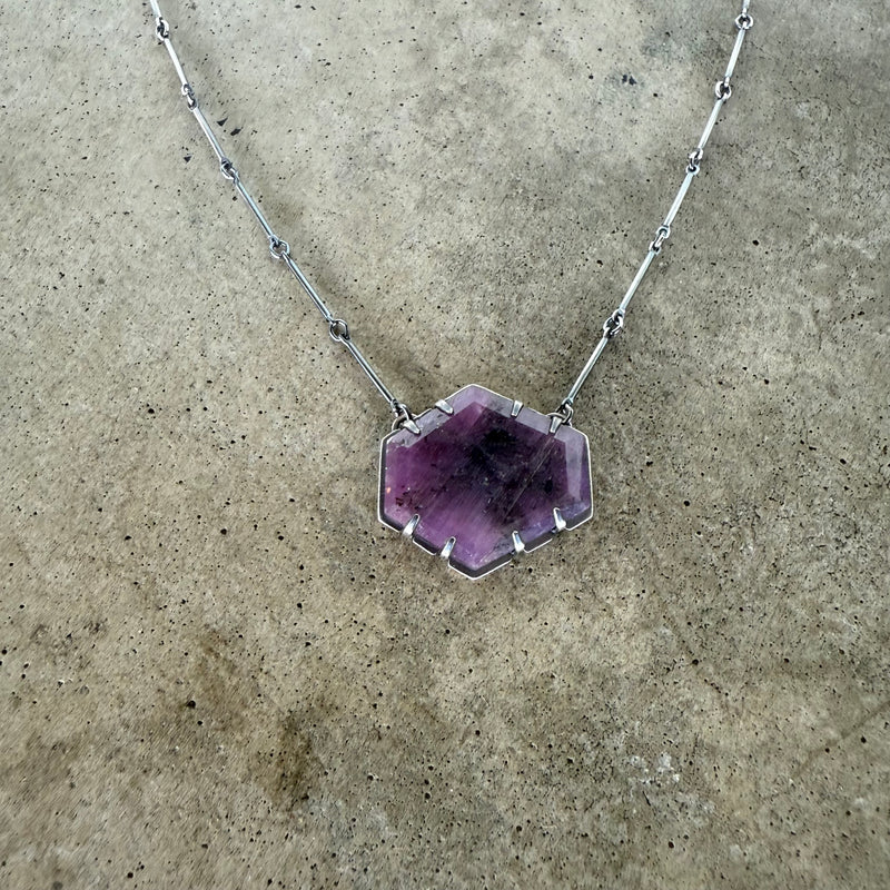 silky sapphire geometric necklace