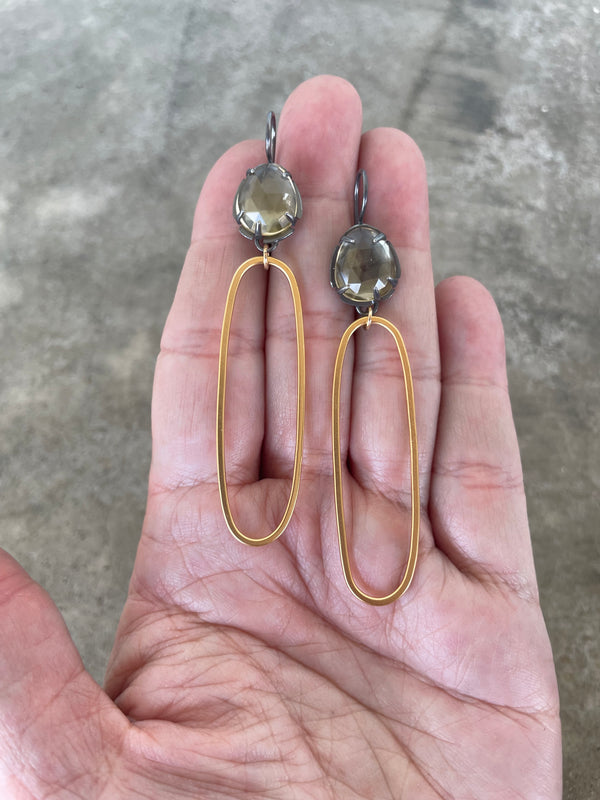 citrine long oval earrings