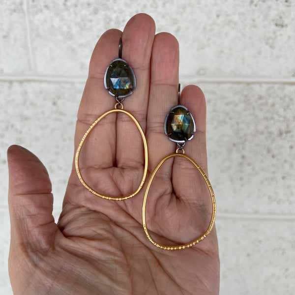 labradorite 2 tone hatch hoop earrings