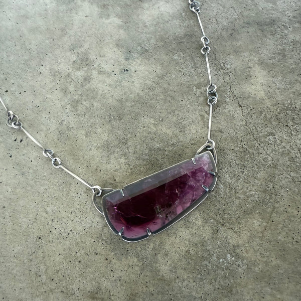 pink tourmaline slice necklace