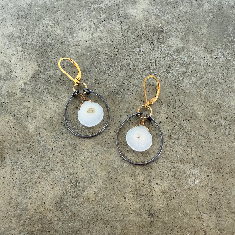 two tone solar quartz stirrup earrings