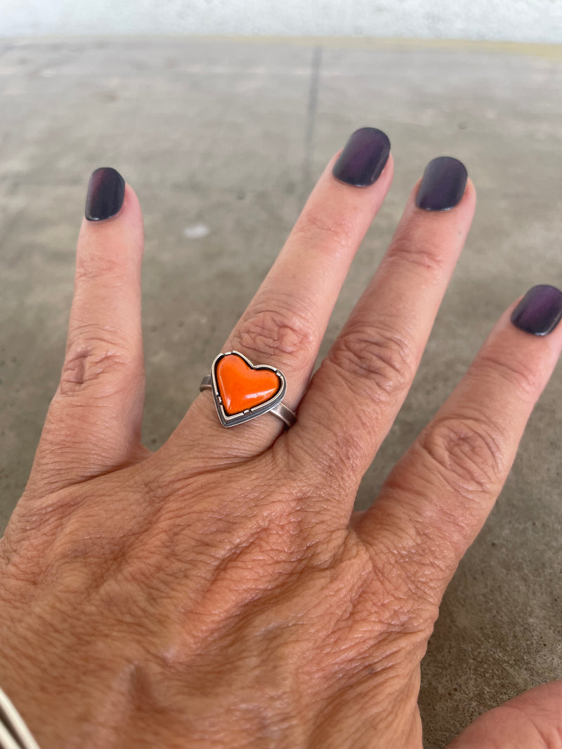 tiny enamel heart ring-orange