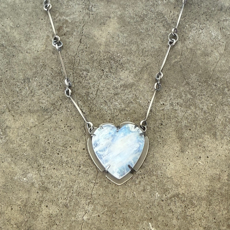 rainbow moonstone heart necklace