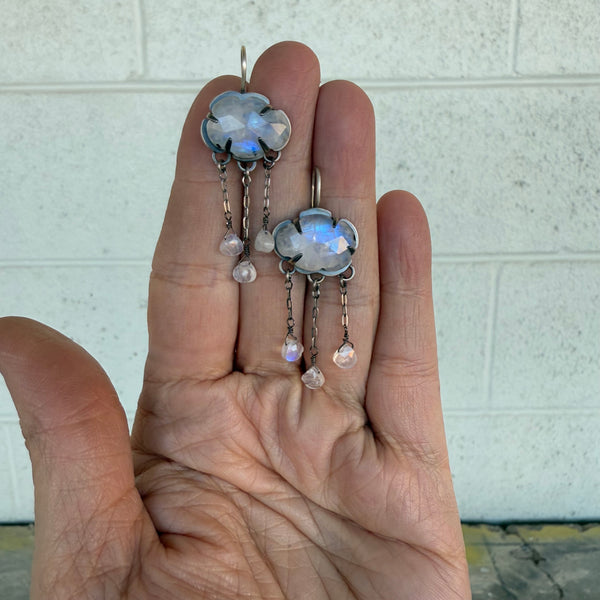 Rainbow Moonstone Cloud Earrings