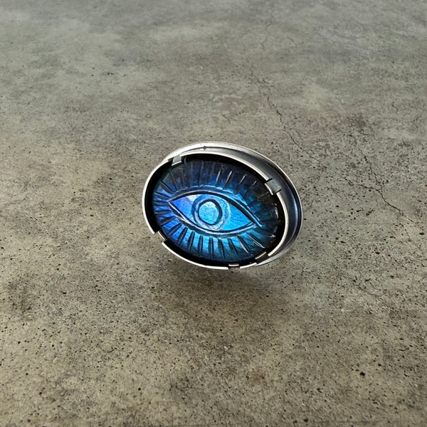 large labradorite evil eye ring