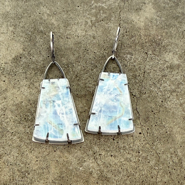 rainbow moonstone geometric earrings