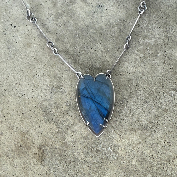elongated labradorite heart necklace