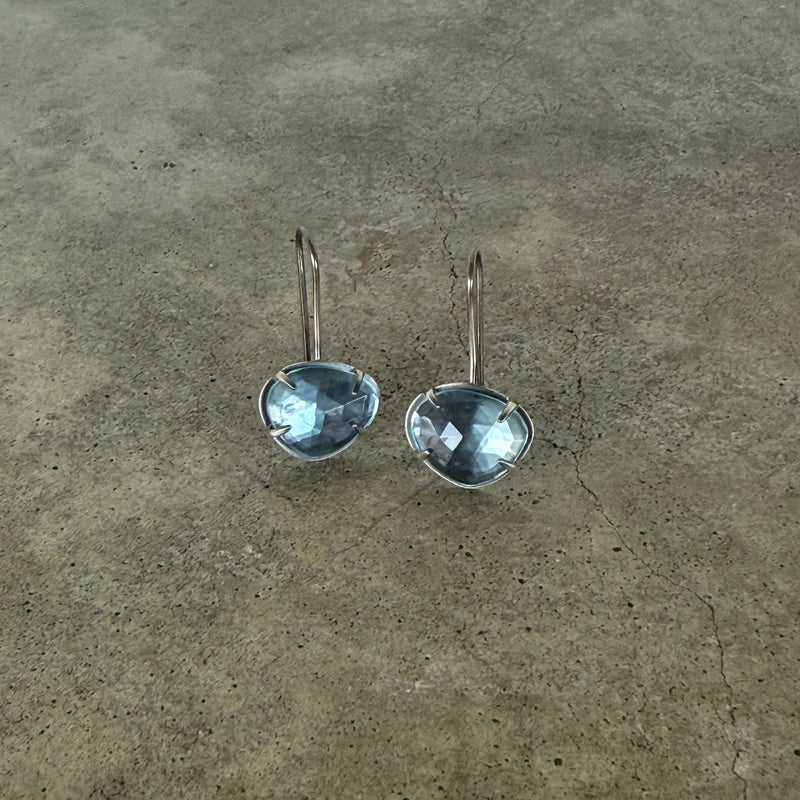 faceted freeform blue topaz earring