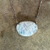 large rainbow moonstone two tone freeform necklace
