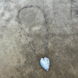 rainbow moonstone long heart necklace