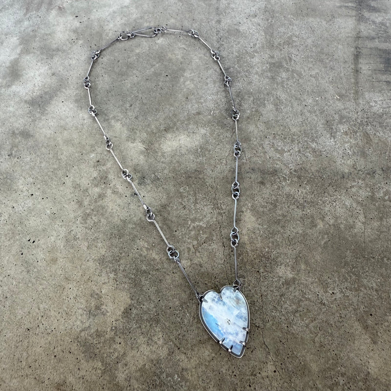 rainbow moonstone long heart necklace